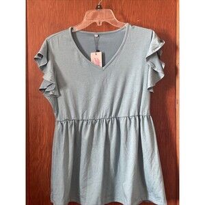 V Neck Babydoll Dress Tops Women Summer Cap Sleeve Cute Loose Fit Tops L NWT